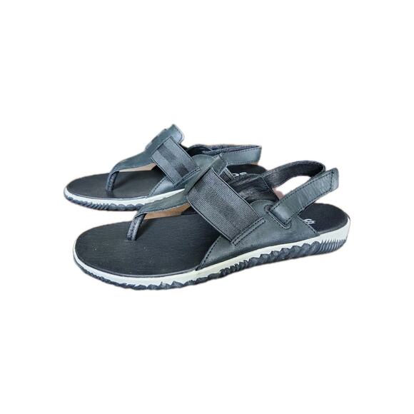 Nwot Sorel Women's Out N About Plus Thong Sandals with Ankle Strap Black Size 7 - Picture 2 of 9